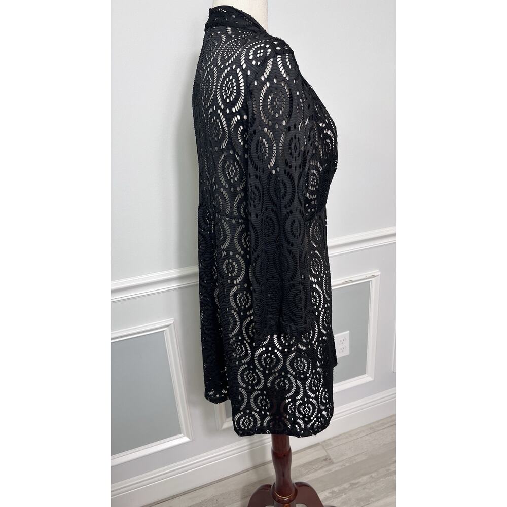 CATALINA (XL) Black Open Lace Swimsuit Beach-Pool-Cover Up-Tie-Knit Kimono-Sheer - Picture 10 of 16